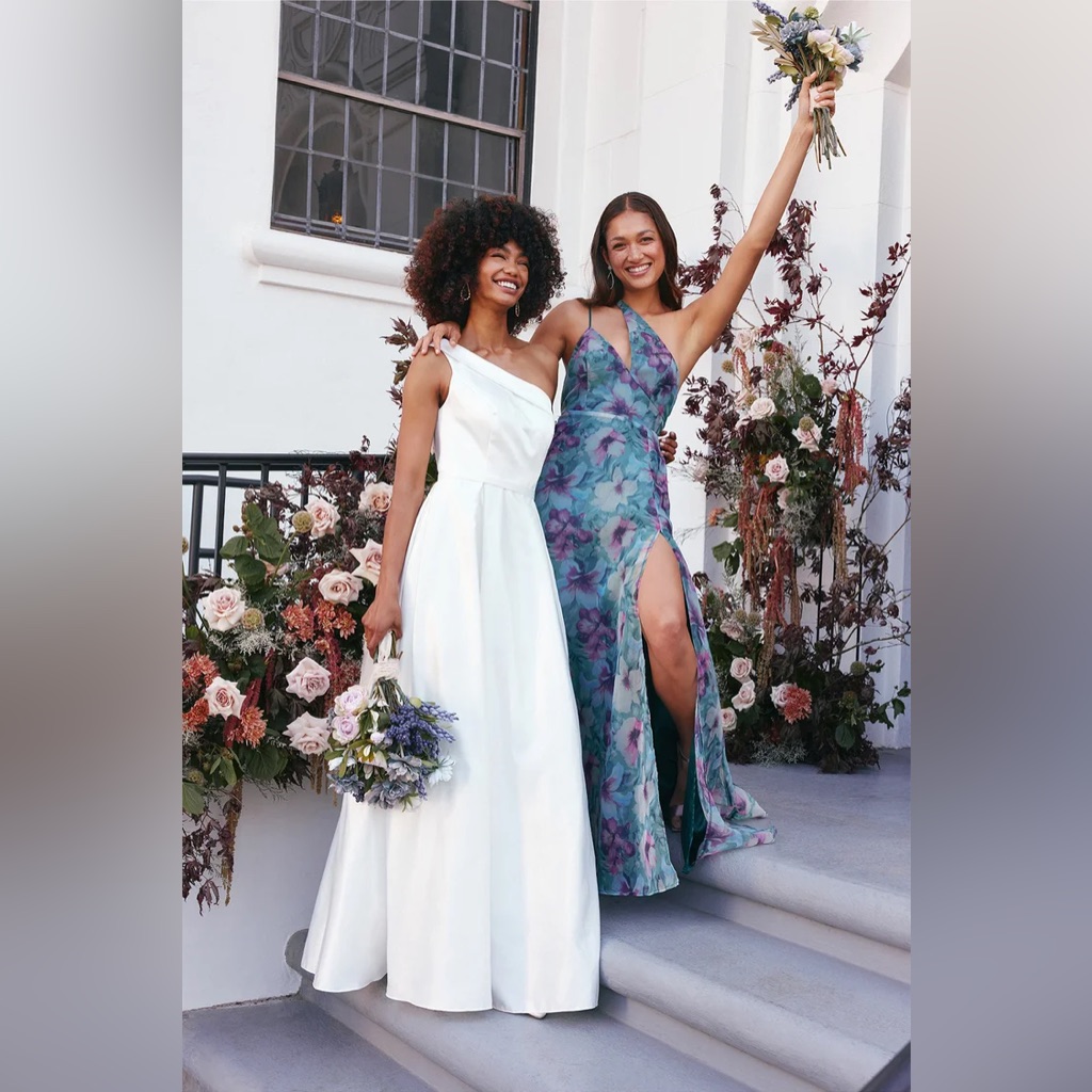 Garden Of Glamour Green Floral One-Shoulder Maxi Dress